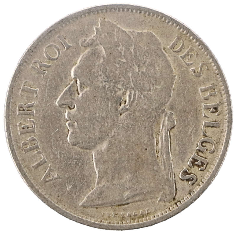 1927 Belgium Congo 1 Franc French text KM#20