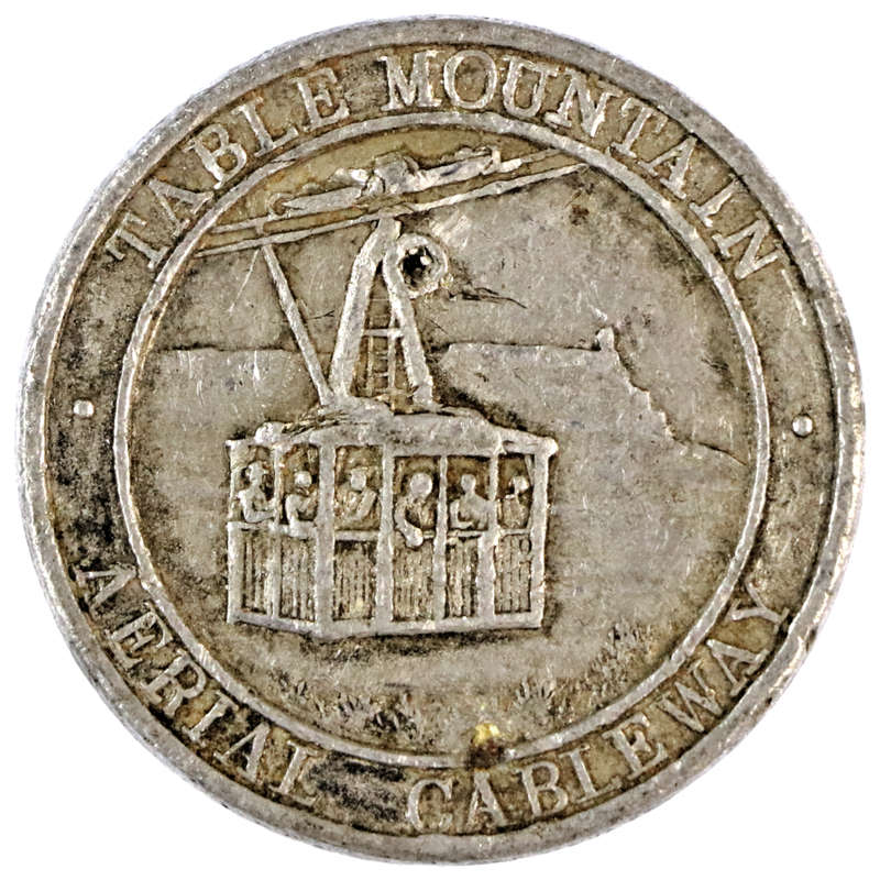 1929 South Africa Table Mountain Aerial Cableway Aluminum Medallion, holed