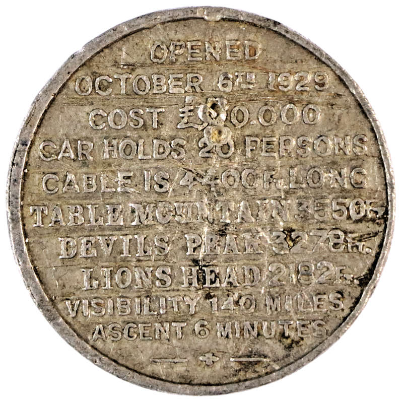 1929 South Africa Table Mountain Aerial Cableway Aluminum Medallion, holed