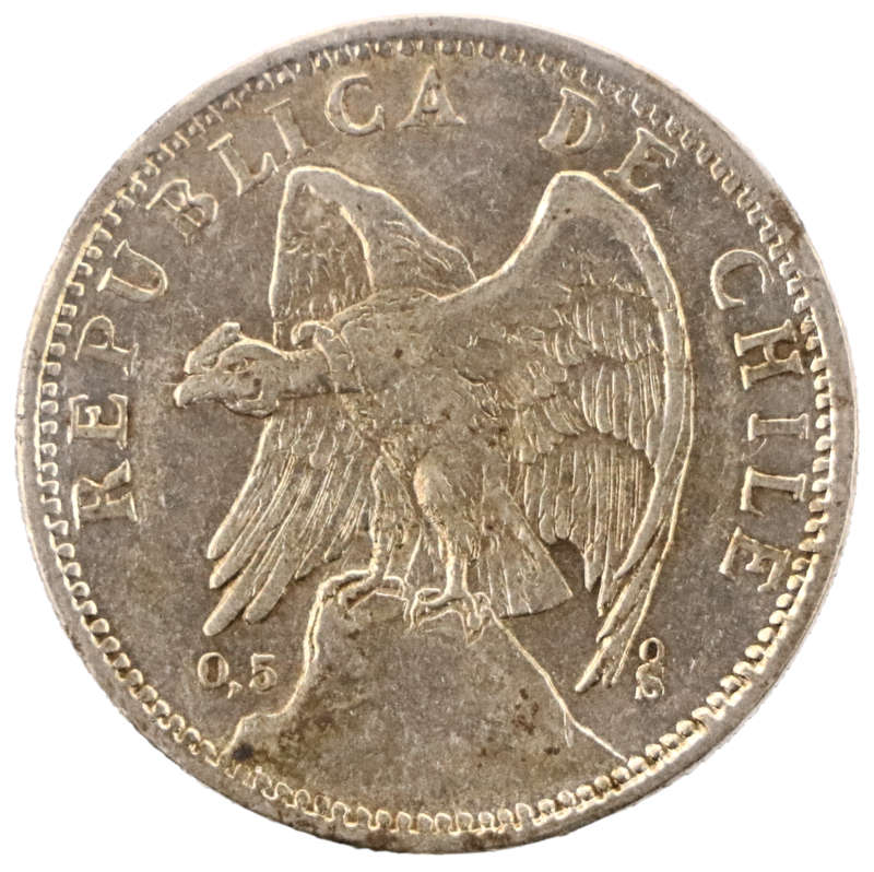 1927 Chile 1 Peso, Number 1 thick and mint thick Variety .500 Silver KM#171
