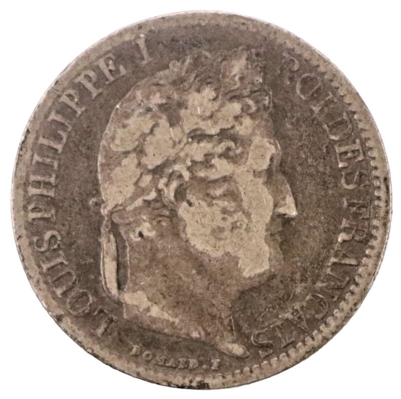 1845-B France (Rouen mint) Jacques-Jean Barre Mint mark, 50 Centimes .900 Silver KM#768.2