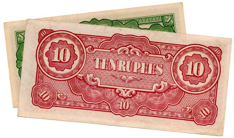 1942 WW2 Japanese Government Burma 1 and 10 Rupee