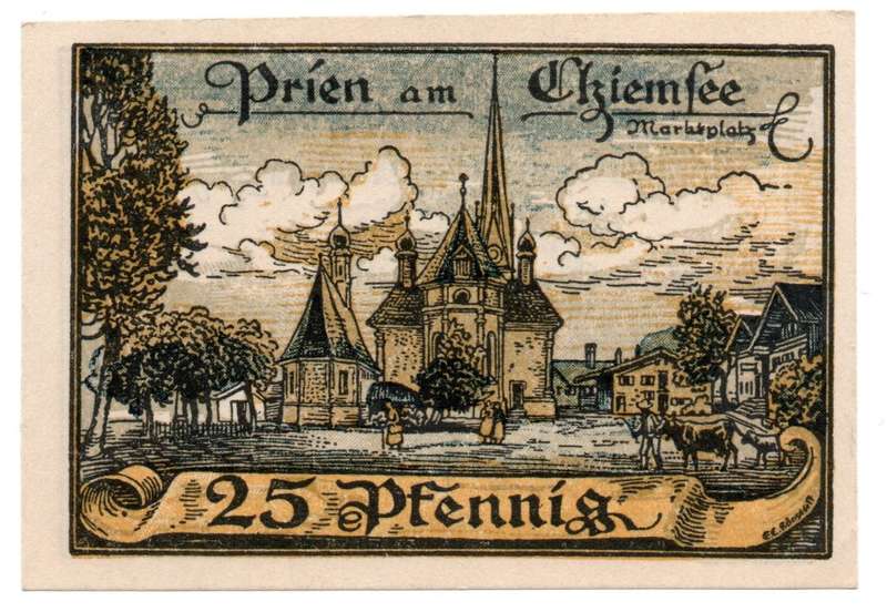 1920 Germany Market Town of Prien (Federal state of Bavaria) Weimar Republic 25 Pfennig Local Issue
