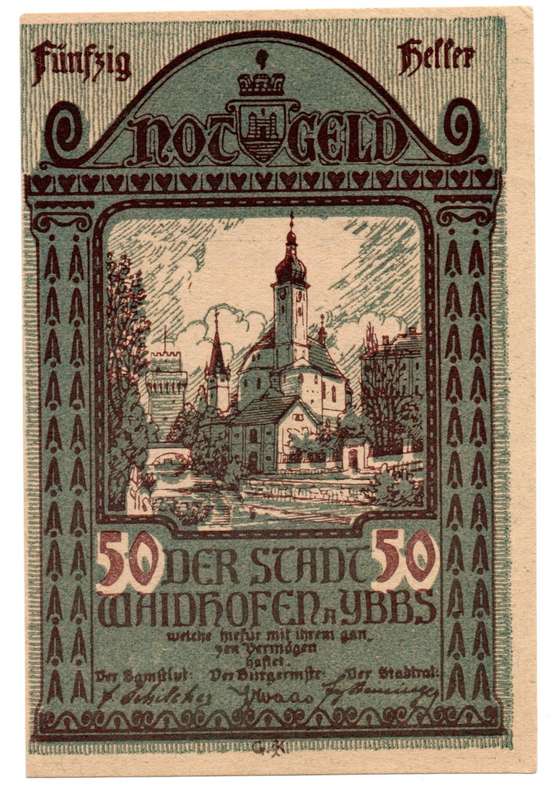 Error 1920 Austria City of Waidhofen 50 Heller off centre cut