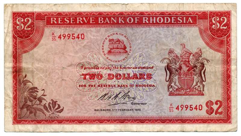 1970 Rhodesia 2 Dollars Pick#31a
