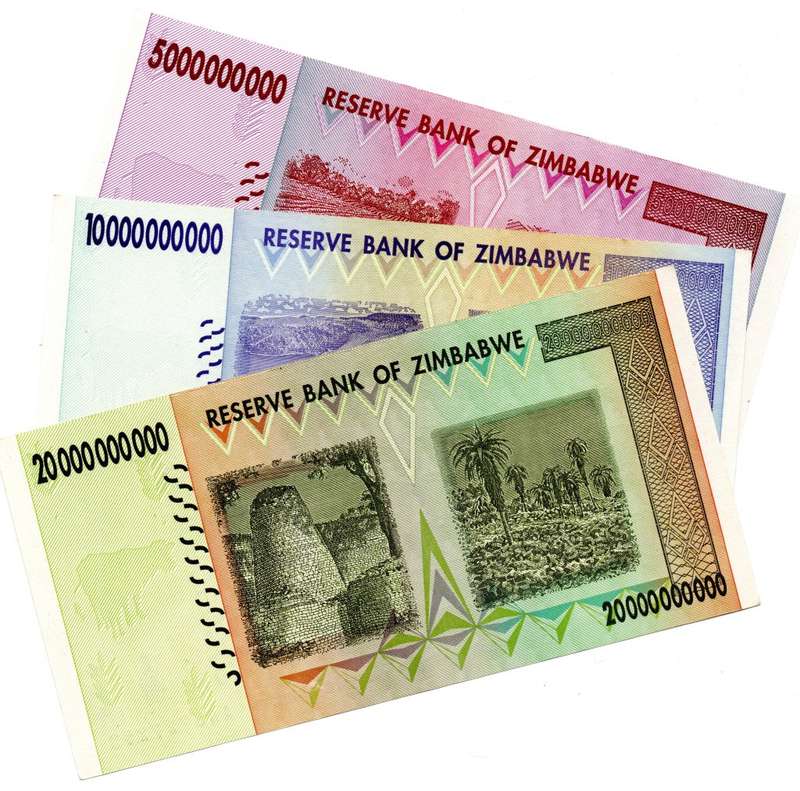 Set of 2008 Zimbabwe AA Series 5 to 20 Billion Dollars