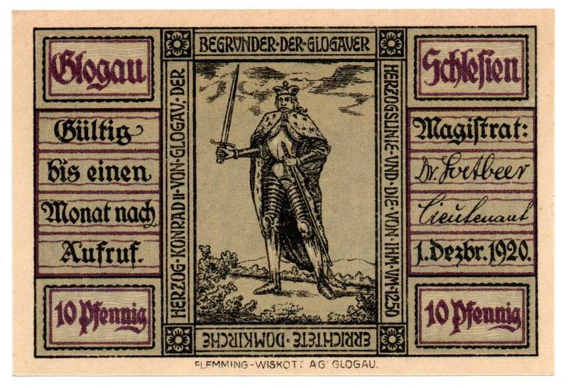 1921 German City of Glogau (Lower Silesia) (Prussian province of Lower Silesia) Weimar Republic 10 p