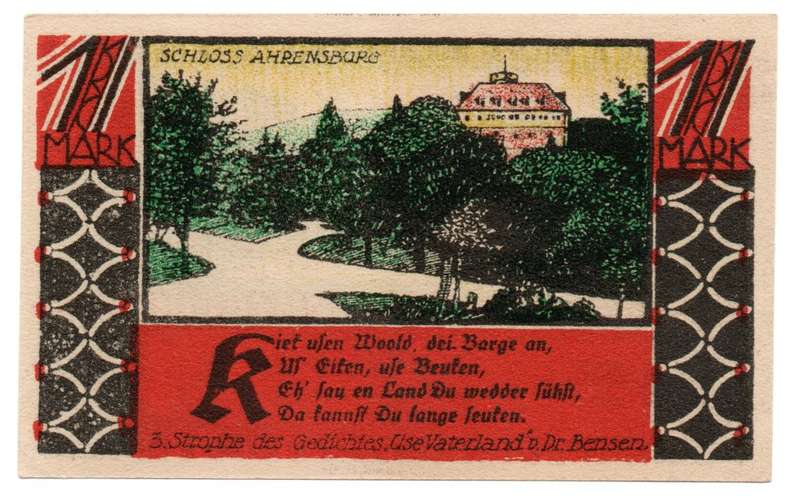 1921 German City of Bückeburg (Federal state of Schaumburg-Lippe) Weimar Republic 1 Mark Commemorati