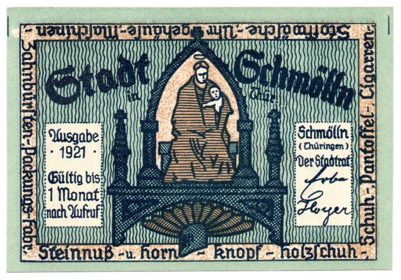1921 German City of Schmölln (Thuringia) (Federal state of Thuringia) Weimar Republic 50 pfennig Loc