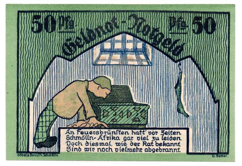 1921 German City of Schmölln (Thuringia) (Federal state of Thuringia) Weimar Republic 50 pfennig Loc