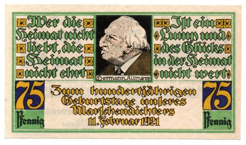 1921 German Municipality of Stotel (Prussian province of Hanover) Weimar Republic Commemorative issu