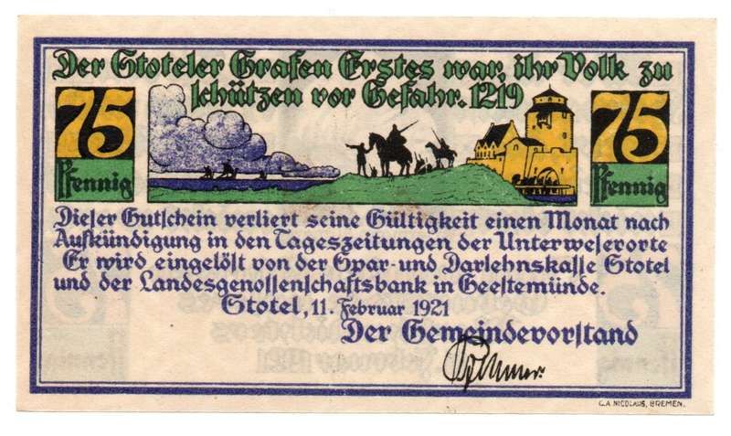 1921 German Municipality of Stotel (Prussian province of Hanover) Weimar Republic Commemorative issu
