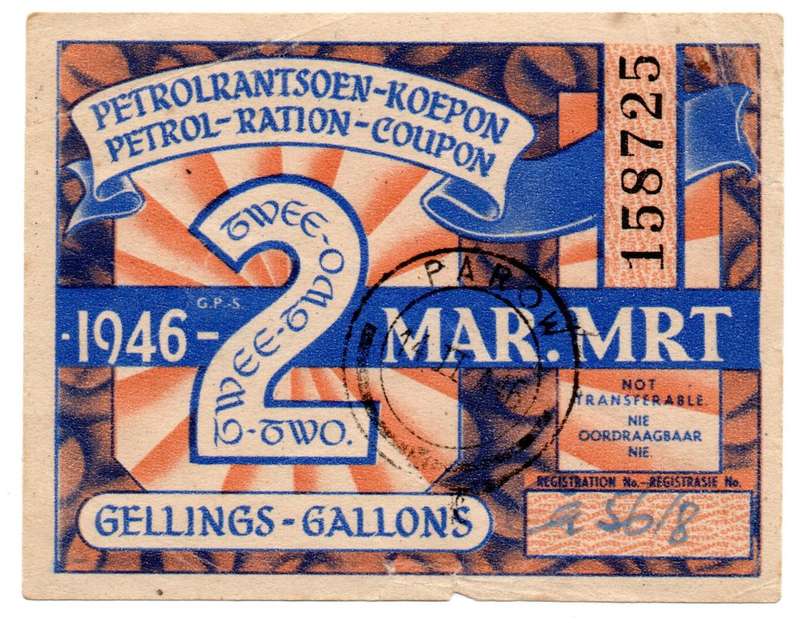 1946 South Africa Petrol Coupon 2 Gallons