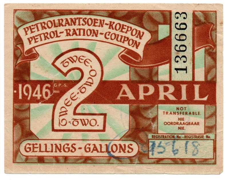 1946 South Africa Petrol Coupon 2 Gallons