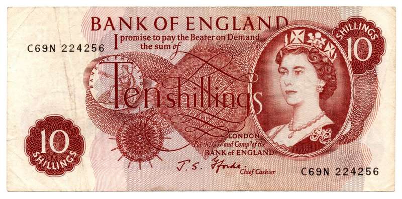 1961 Great Britain 10 Shillings Signature J.S. Fforde Pick#373c