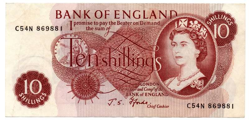1961 Great Britain 10 Shillings Signature J.S. Fforde Pick#373c