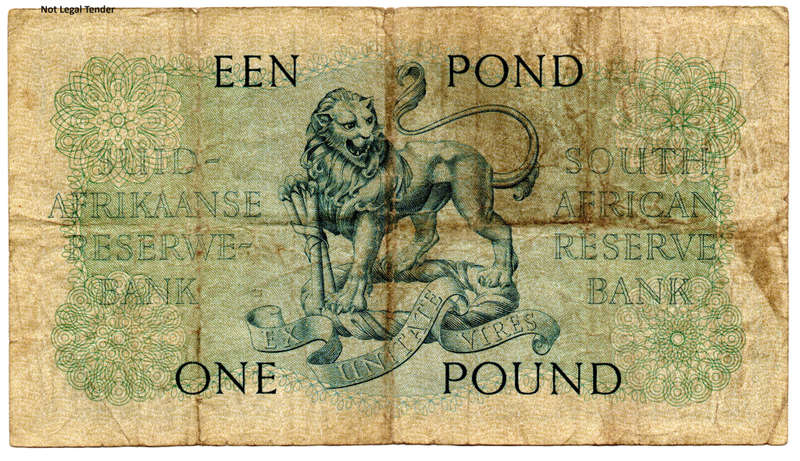 1956 South Africa Type 9 MH De Kock Second Issue 1 Pound, top edge tear