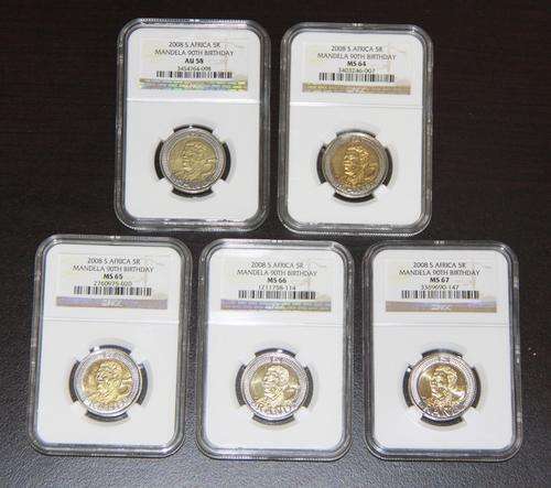 Mandela 90th Birthday set: AU58, MS64, MS65, MS66, MS67