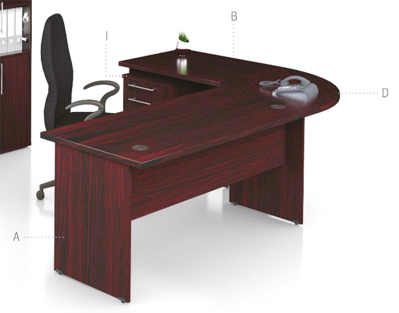 Office Desk L-shape with 3-Draw Pedestal