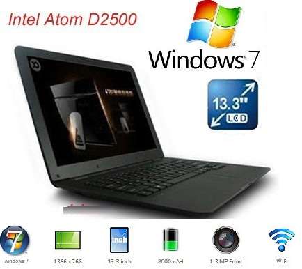 ***NEW 2013*** slim 13,3 inch Intel Atom. Windows 7 Notebook. 1.86GHZ**160GB**,WIFI, 3G, HD
