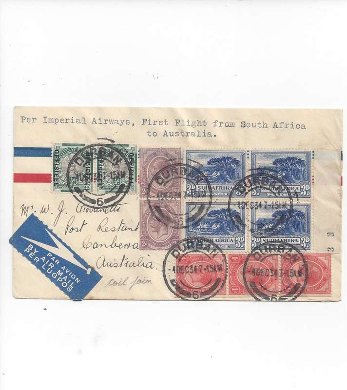 1934 SA FIRST FLIGHT TO AUSTRALIA COVER