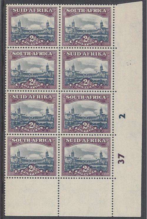 1947-54 SCREENED CYLINDER BLOCK OF 8 X 2d. UNMOUNTED MINT