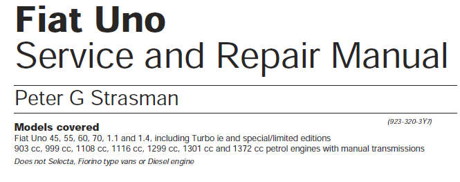 FIAT UNO Service and Repair  ManualEBOOK