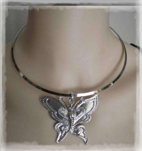 Tibetan Silver Choker & Butterfly Pendant Necklace
