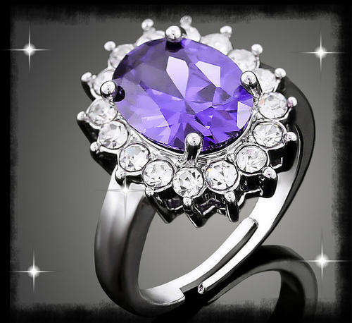 Luxury Purple Shiny 18K White GP with Austrian Crystal Ring ADJUSTABLE