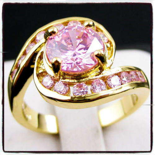 Pink Sapphire Dress Ring 10KT Yellow Gold Filled - Size 7