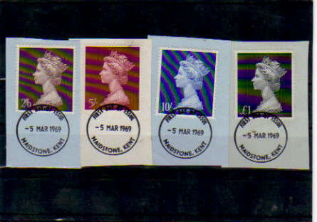 GB.QE2.1969.SET OF 4 ON OIECE.2/6-GBP1.FD CANCEL.AS PER SCAN.CAT GBP123