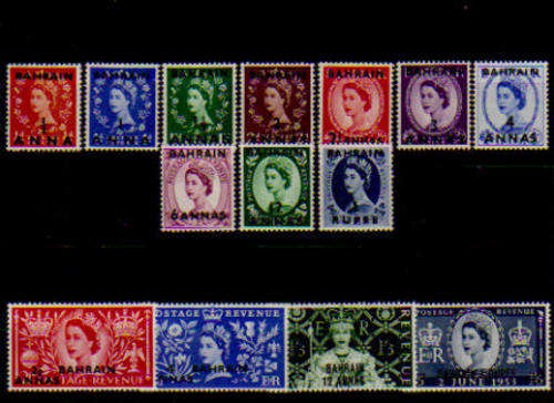 BAHRAIN.QE2.1952.SET OF 10.FINE MINT.1953 SET OF 4 CORONATION MINT.AS PER SCAN.CAT R540