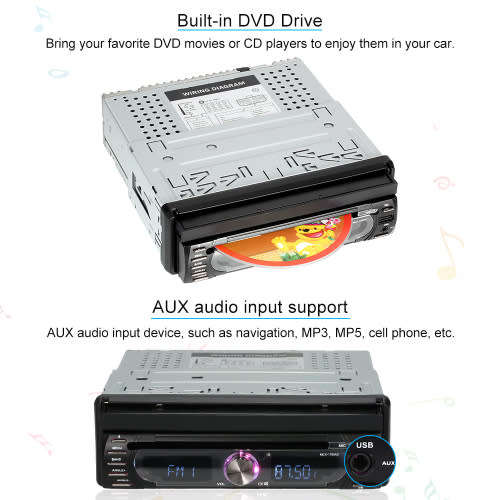 Car Radio - 7" Touch screen In-Dash Media player - 7" Radio with BT/DVD/AUX/USB MP5 player