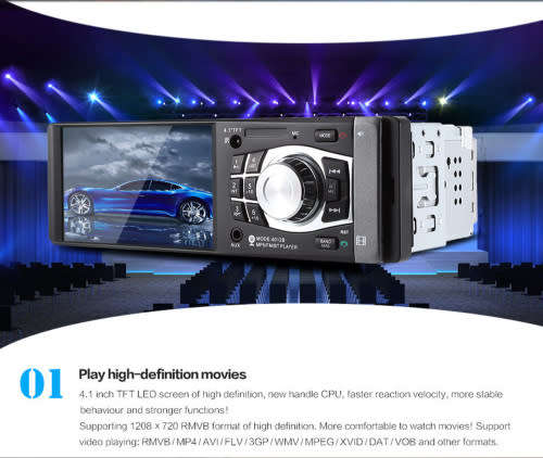 Car Radio - Car  Media Player 4.1"TFT Screen USB, MP5, FM Bluetooth & Aux