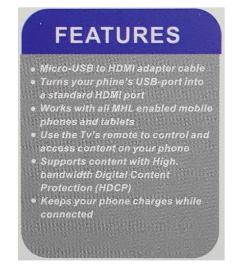 MHL to HDMI - Samsung GalaxyS/Note MHL to HDMI Media Adaptor