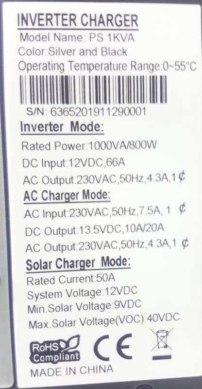 800W Inverter - DC to AC 1KVA 12V 800W Pure Sine Wave All-In-One Power Inverter