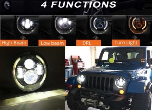 7" Half Ring LED H4 Headlight Set - Universal H4 LED Headlight Set - 7" 50W 4-in-1 LED Headlight Set