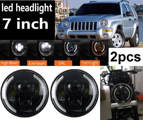 7" Half Ring LED H4 Headlight Set - Universal H4 LED Headlight Set - 7" 50W 4-in-1 LED Headlight Set