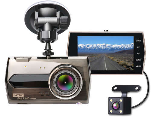 Vehicle Dash Camera - Rearview Mirror Dash Recorder - 2-In-1 Dash and Reverse Camera