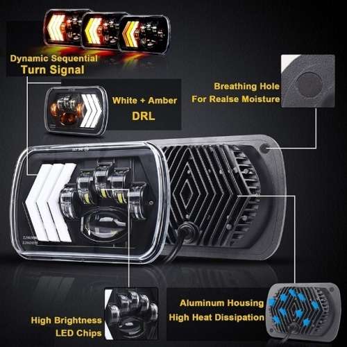 7x5" H4 LED Headlight Set - Universal 7x5" H4 LED Headlight Set - 7x5" 60W 4-in-1 LED Headlight Set