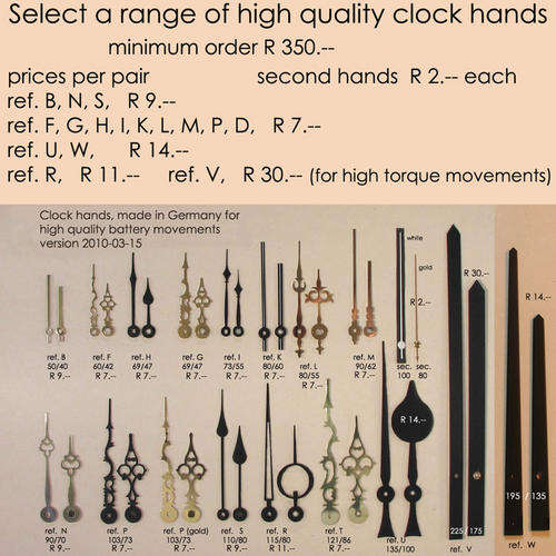 high quality hands for battery clock movements