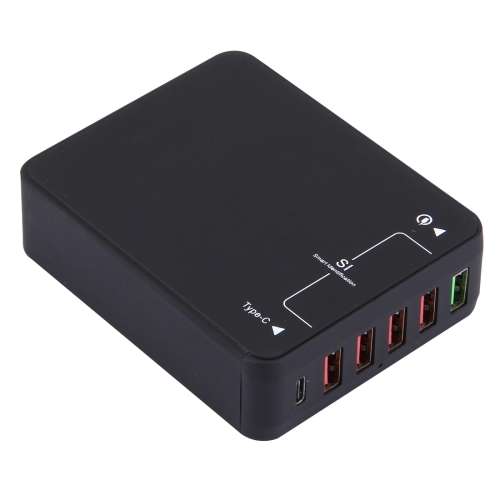6 Ports USB Wall Charger with Quick Charge and USB 3.1 Type-C