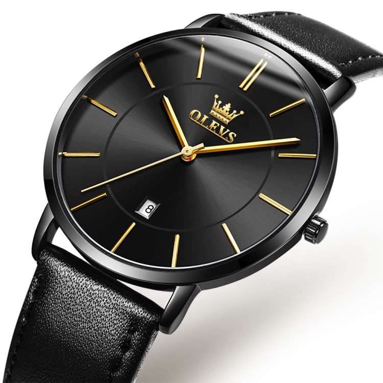 OLEVS Genuine Leather Quartz Unisex Watch (Black, White or Blue)