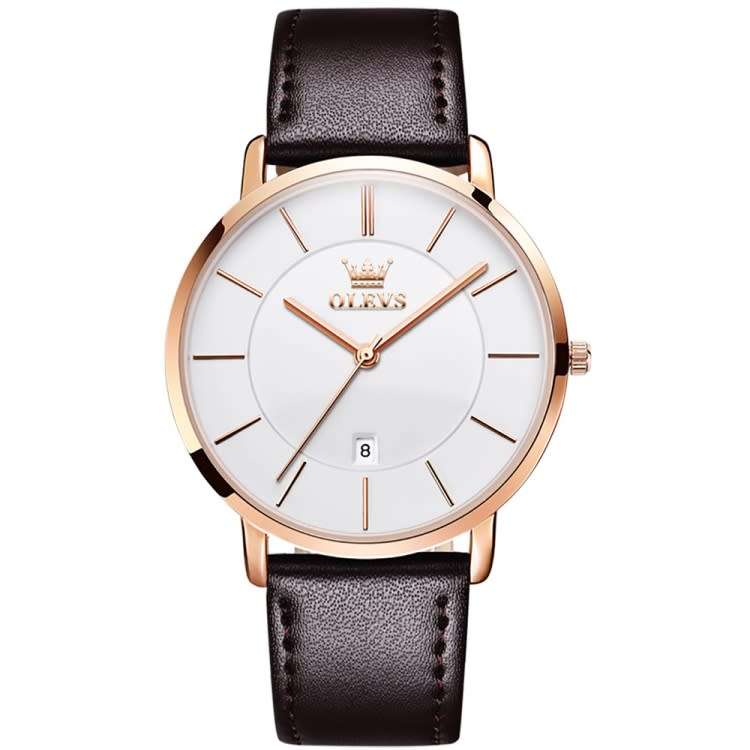 OLEVS Genuine Leather Quartz Unisex Watch (Black, White or Blue)