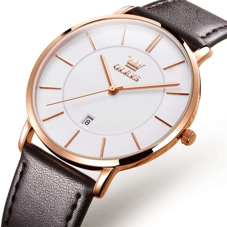 OLEVS Genuine Leather Quartz Unisex Watch (Black, White or Blue)