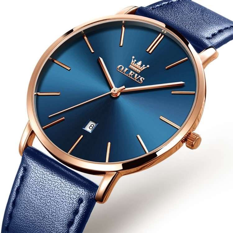 OLEVS Genuine Leather Quartz Unisex Watch (Black, White or Blue)