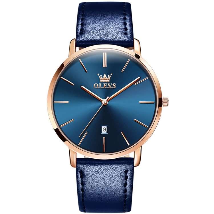 OLEVS Genuine Leather Quartz Unisex Watch (Black, White or Blue)