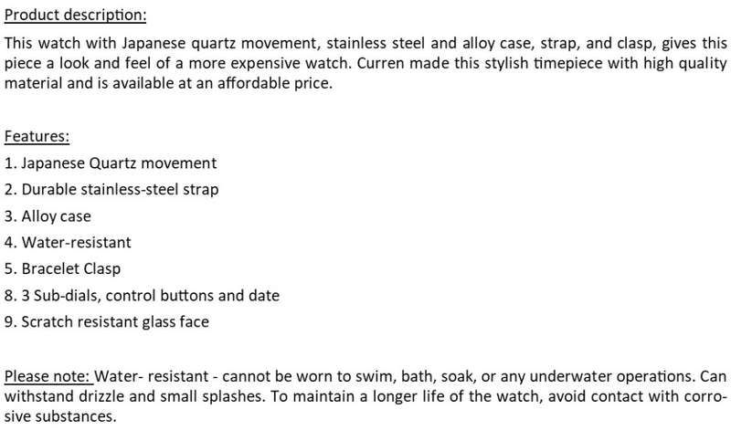 Authentic Curren Stainless Steal Business Quartz Watch (Various Colours)