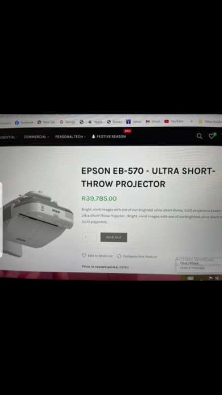 Epson EB-570 ULTRA SHORT THROW Projector + Esquire screen