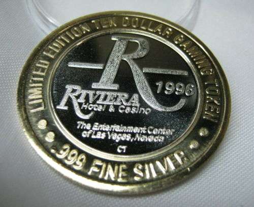 .999 Fine Silver - 1996 Riviera Casino Las Vegas NV $10 Silver Strike (1.29oz)